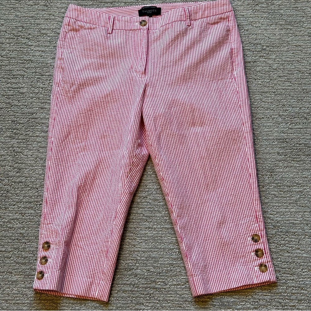 Talbots |‎ Womens Size 8P Red White The Perfect Skimmer Seersucker Pants